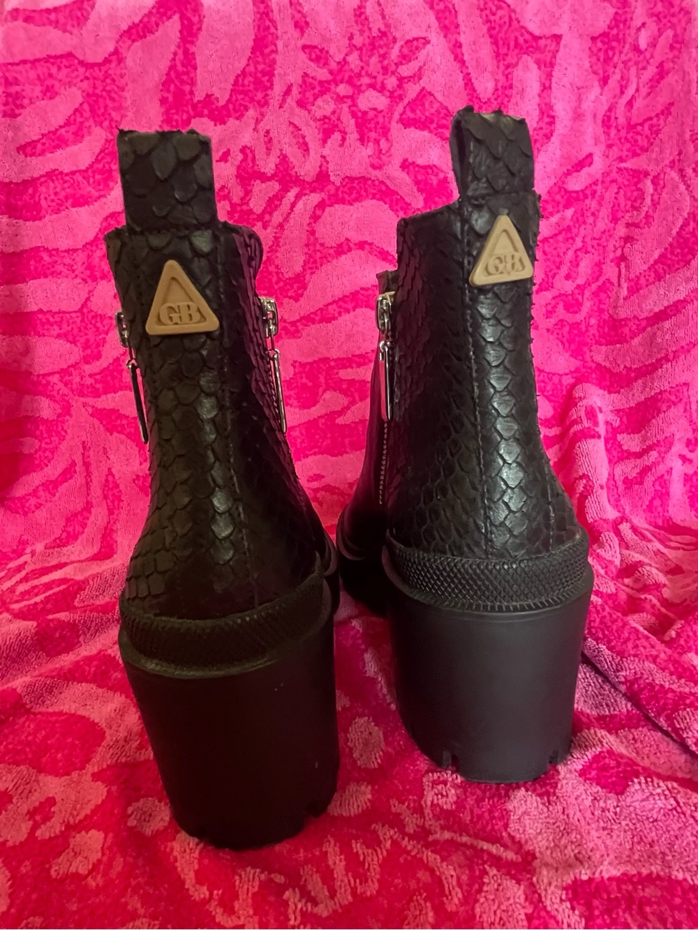 Gianni Bini Black Leather Lug Heel Ankle Boots
